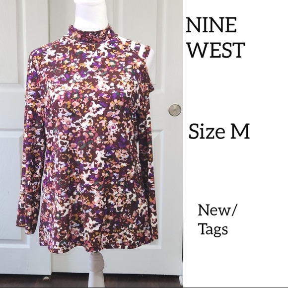 NINE WEST LONG SLEEVES TOP SIZE M ONE CUT OUT SHOULDER NEW WITH TAGS - Picture 1 of 11